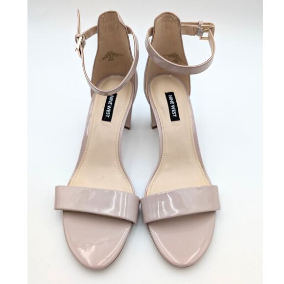 Nine West Pruce Ankle Strap Block Heel Sandals Natural Patent Size US8.5 EU39 - Picture 10 of 13